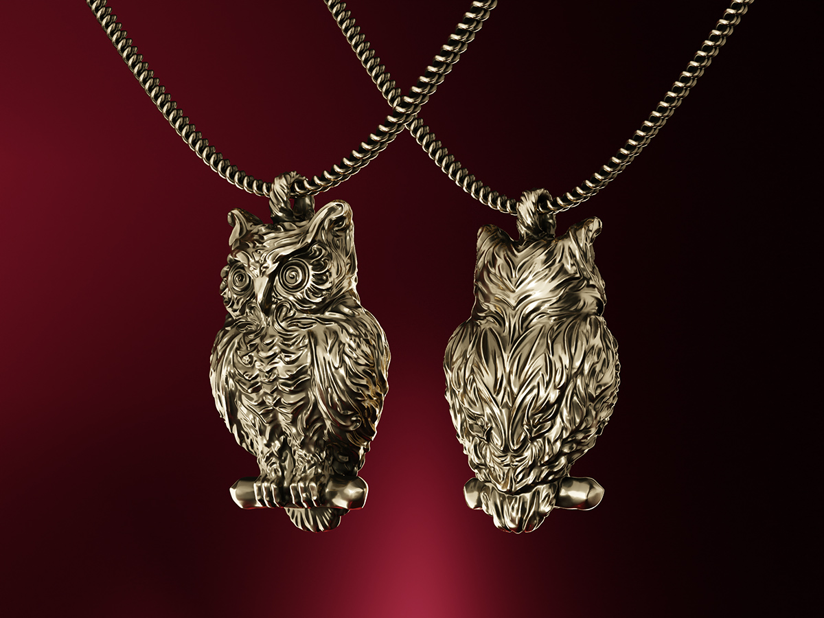 Owl Charm Sculptural Jewelry Pendant